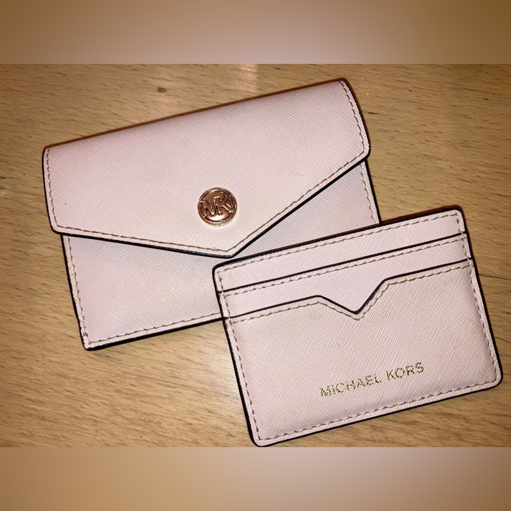 Michael Kors Pink Saffiano Leather Card Case & Envelope Wallet Set